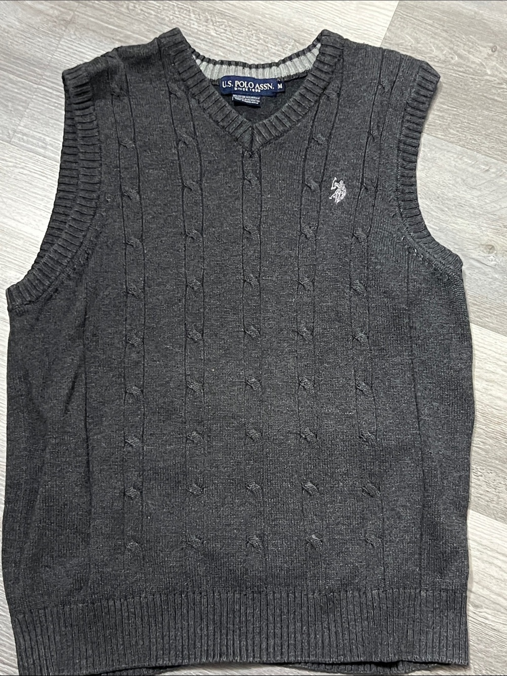 U.S. Polo Assn. Men's Dark Charcoal Cable Knit V-Neck Sweater Vest